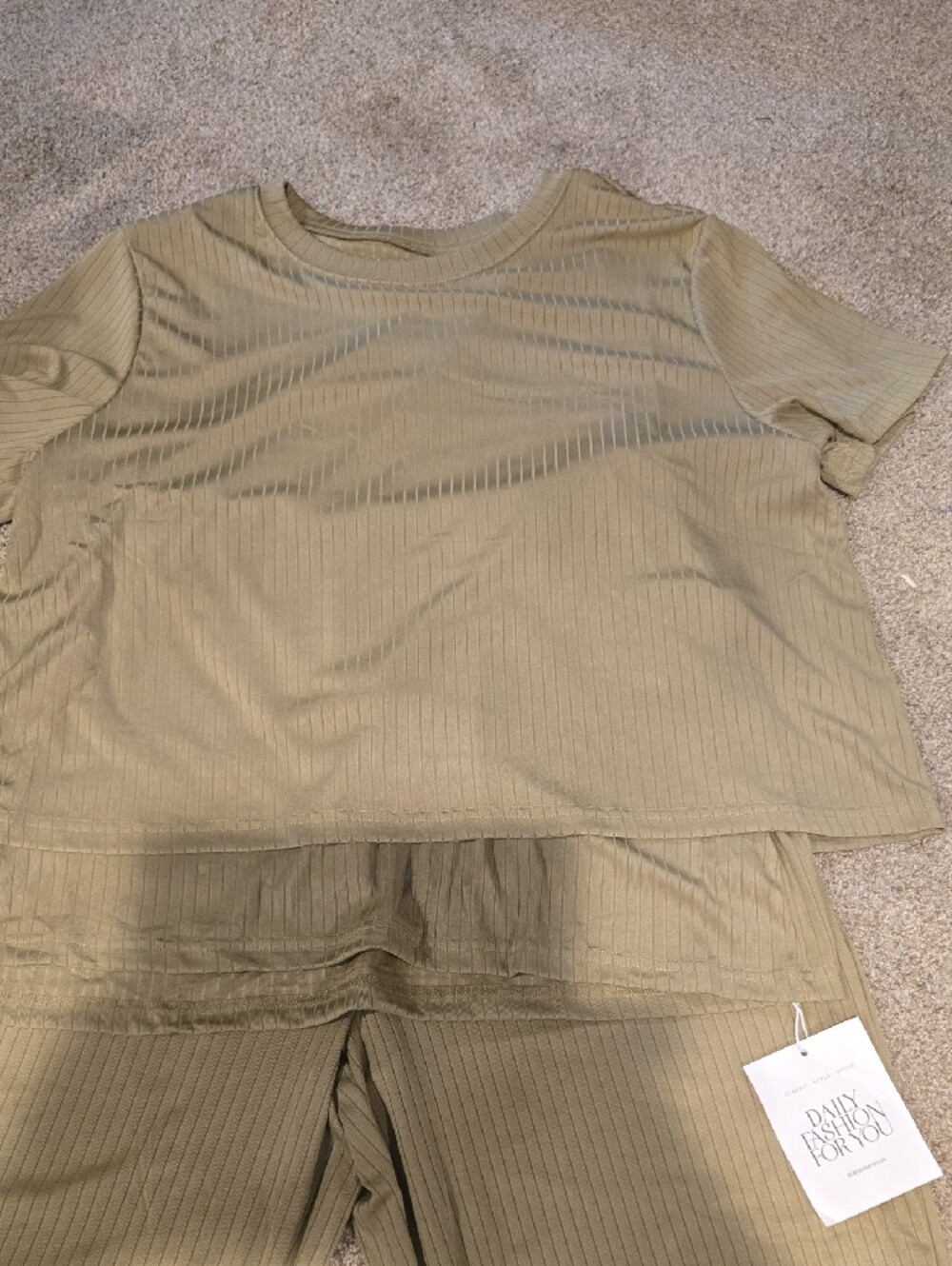 Two-Piece Olive Ribbed  Set - Picture 2 of 4